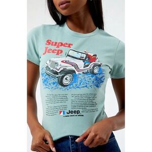 SUPER JEEP crop top tee t-shirt‎ soft green graphics XL girl wrangler renegade